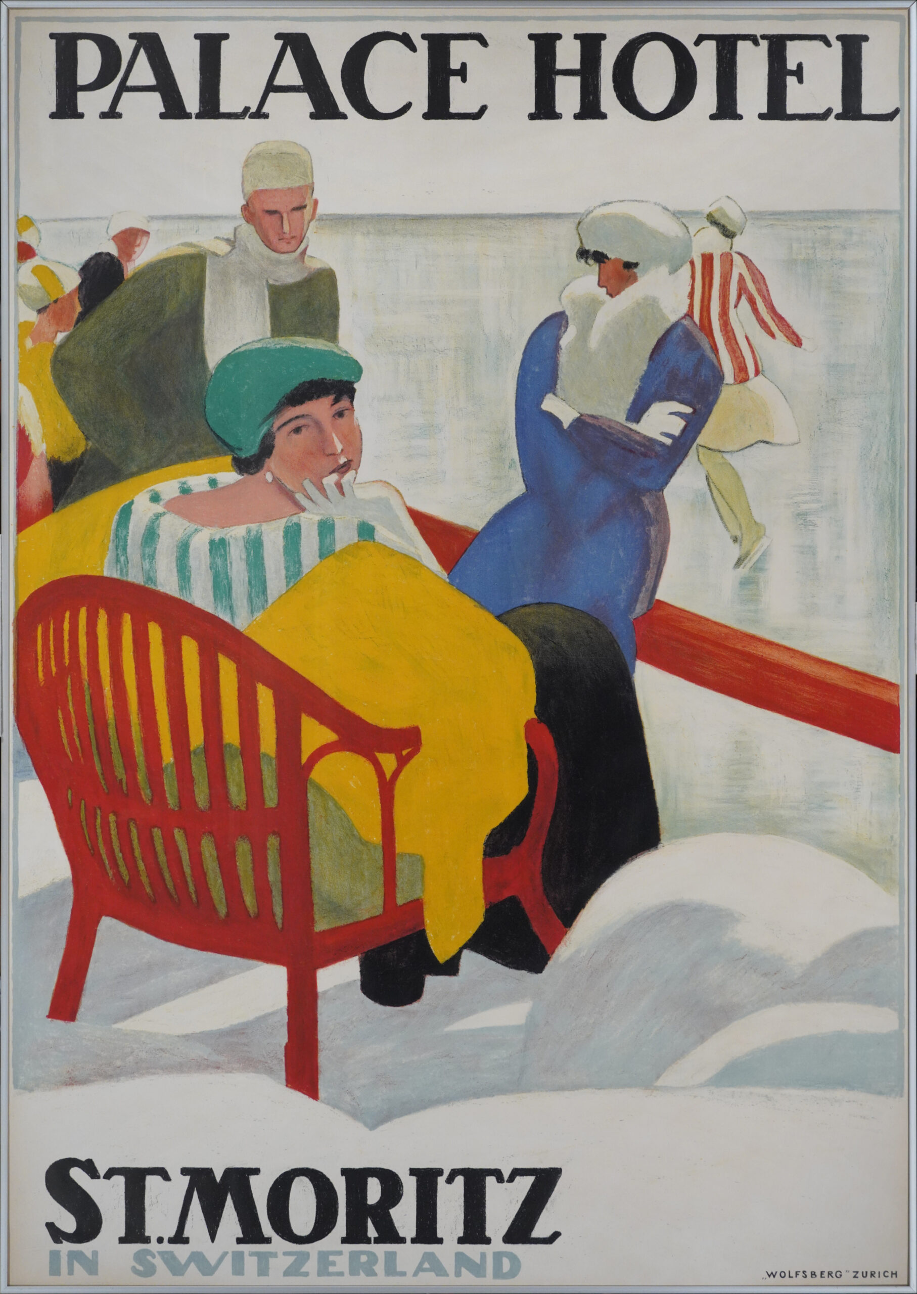 Emil Cardinaux (1877 - 1936): Palace Hotel, St. Moritz, Original Lithografie 1920, 903 x 1281 mm