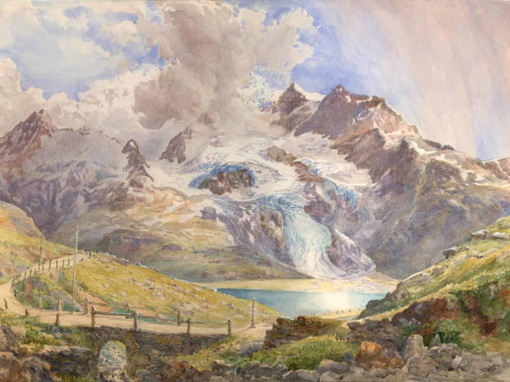 Amberg-Art.com unbekannter Maler Aquarell Berninapass Engadin Schweiz (c) Joe Amberg