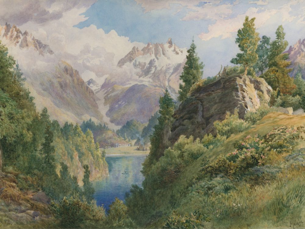 Amberg-Art.com unbekannter Maler Aquarell Lägh da Cavloc Maloja Engadin Schweiz 1877 (c) Joe Amberg